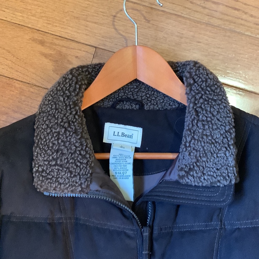 L.L. Bean Vintage Quilted Brown Goose Down Long Parka Coat Faux Fur Collar - Picture 4 of 11